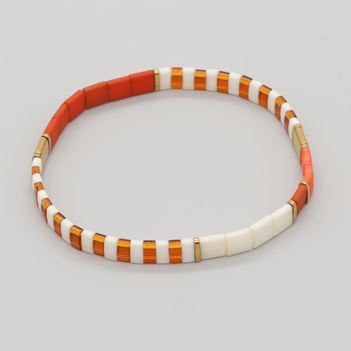 INS Same Style Tila Bead Red and White Color Matching Bracelet, Light Luxury Simple Summer Versatile Trendy Preferred...