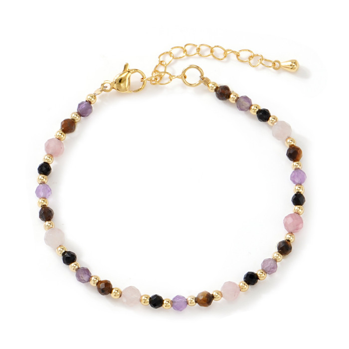 Niche Design Natural Stone Beaded Bracelet for Women Colorful Crystal Mix and Match Ins Style Adjustable Jewelry