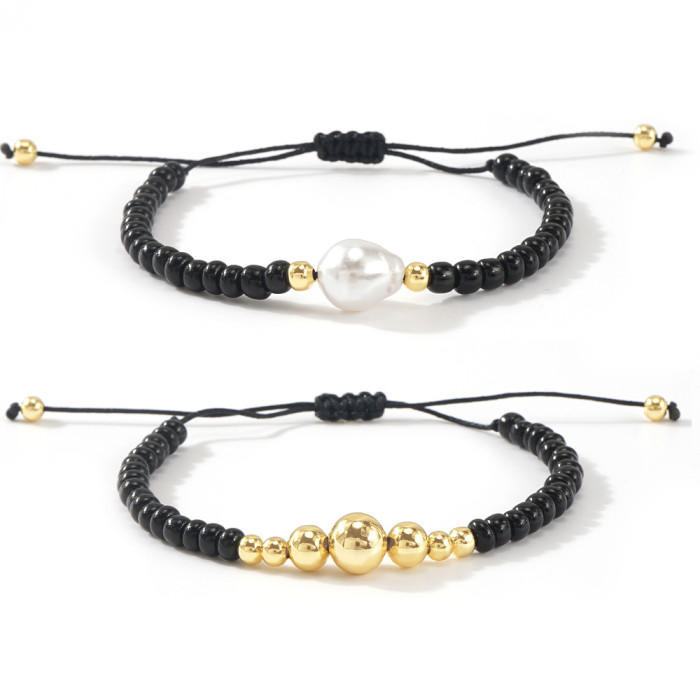 2025 New Women's Beaded Bracelet Five-Color Pearl Gold Bead Multi-Layer Ins Style Essential Fashion Item