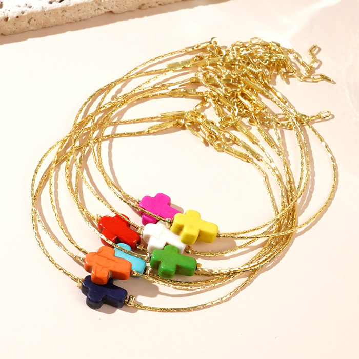 2025 Style Colorful Cross Bracelet for Women Gold Chain Unique Niche Design Wholesale, Necklaces