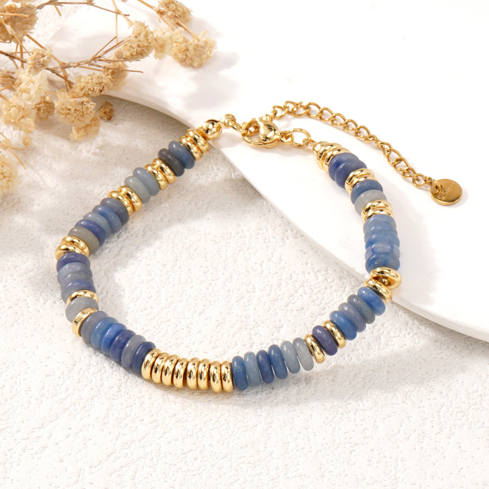 Light Luxury Blue Dongling Semi-Precious Stone Spacer Bracelet Copper Metal Embellishment Whitening Style Niche Design Non-Colliding Style Hand Jewelry
