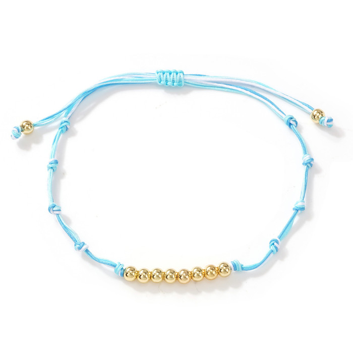 Ins Style Simple Gradient Blue Braided Rope Bracelet with Gold Beads Handmade Adjustable Bracelet Niche Design for Be...