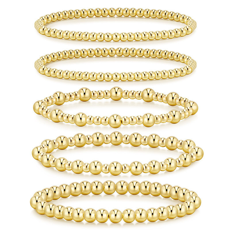 Cross-Border Bohemian Gold-Plated Handmade Beaded Bracelet Gold Beads Bracelet Copper Beads Multi-Layer Stretch Jewelry
