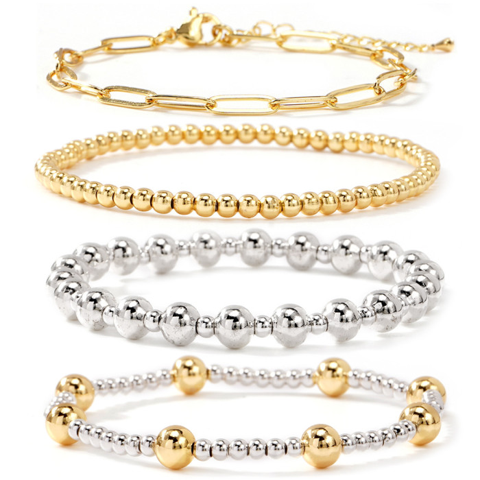 New Product 14K Gold Beaded Bracelet Set of 4 Stackable Copper Beads Round Beads Bracelet for Women Factory Direct Su...