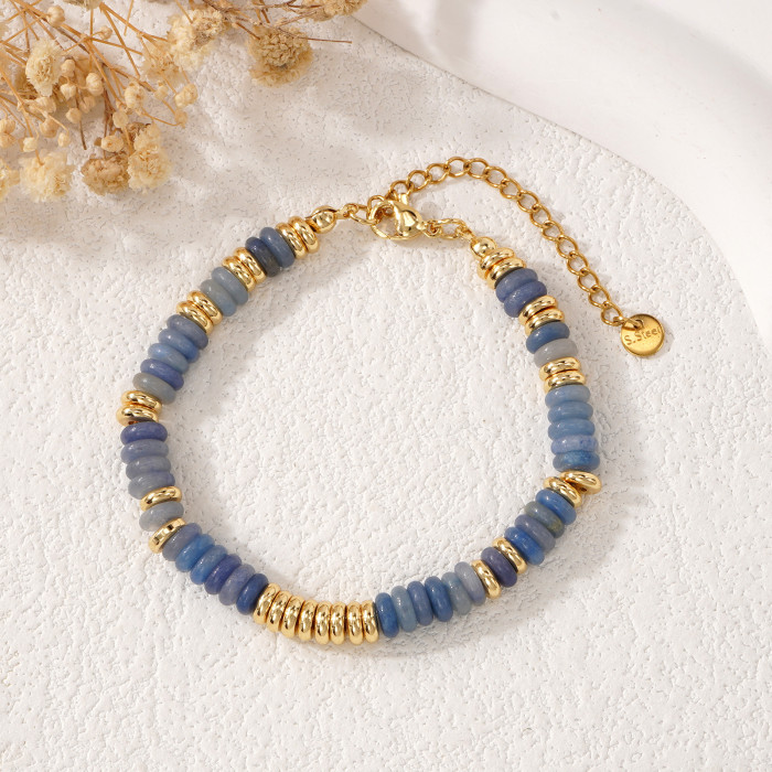 Light Luxury Blue Dongling Semi-Precious Stone Spacer Bracelet Copper Metal Embellishment Whitening Style Niche Design Non-Colliding Style Hand Jewelry