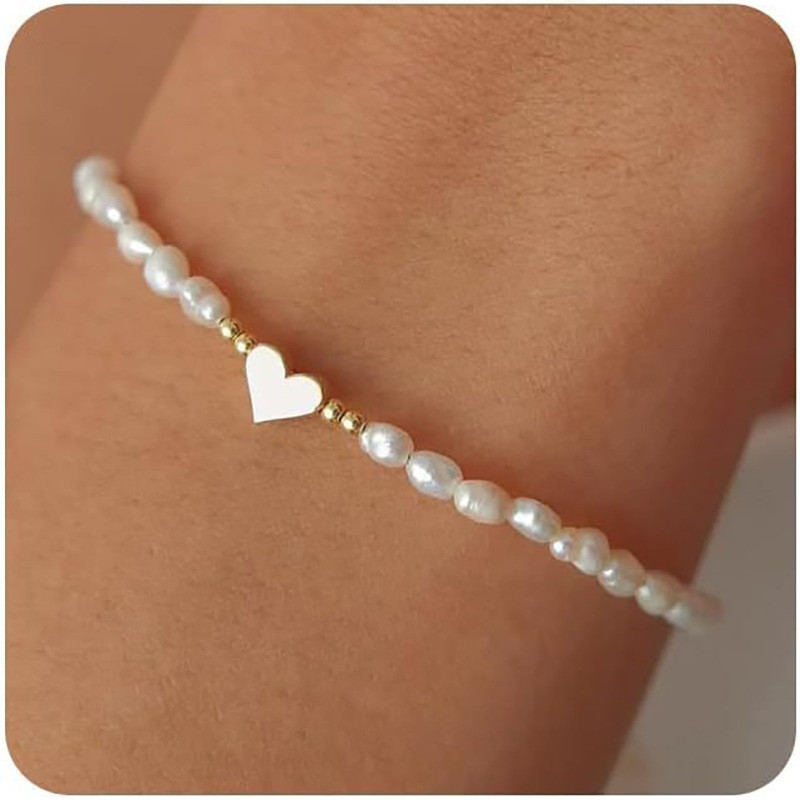 Cross-Border Valentine's Day Heart Imitation Pearl Bracelet Fresh Style Iron Gallstone Jewelry Bracelet Simple Elegant Jewelry
