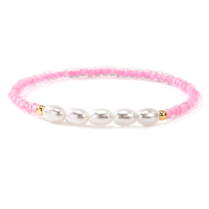 Rice-shaped White Imitation Pearl Beaded Bracelet Cream Pink Domestic Beads Blessing Sweet Gentle Style Daily Accesso...