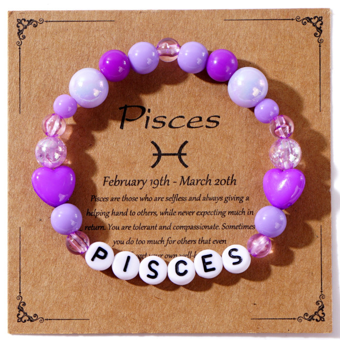 2025 Trendy Bohemian Beach Chain Fashion Multi-Color Crystal Acrylic Heart Zodiac Bracelet, Necklaces