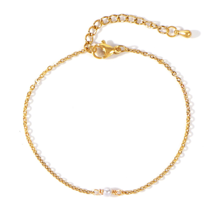 Ins Style Light Luxury Layered Thin Bracelet for Women Titanium Steel 18K Gold Plated Imitation Pearl Jewelry Source...