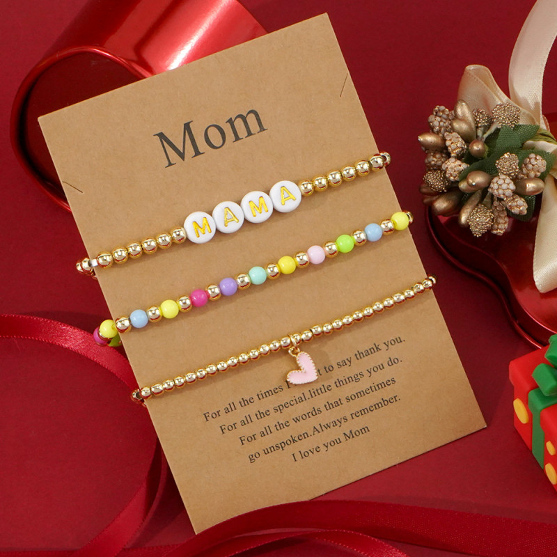 Acrylic Mixed Color Round Bead Pendant Heart Valentine's Day Bracelet Copper Bead Mother's Day Letter MAMA Beaded Bracelet