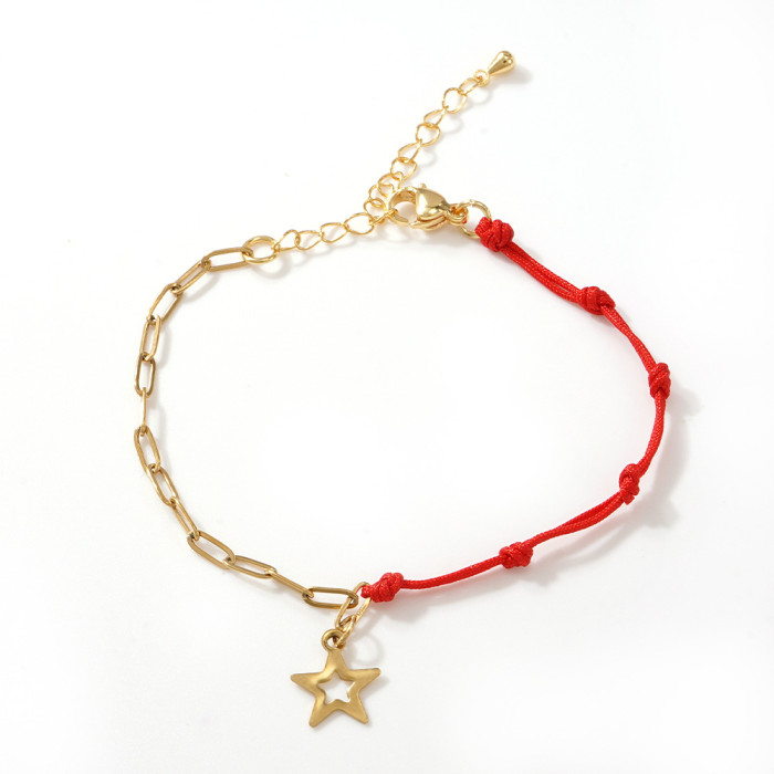 Ins Niche Design Red Rope Half Chain Evil Eye Bracelet Vintage Evil Eye Bracelet Women's Fashion Accessories Wholesale