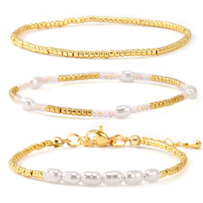 Personalized Design Gold Layered Jewelry Bracelet White Imitation Pearl Multi-Layer Bracelet Wholesale High-End Feel...