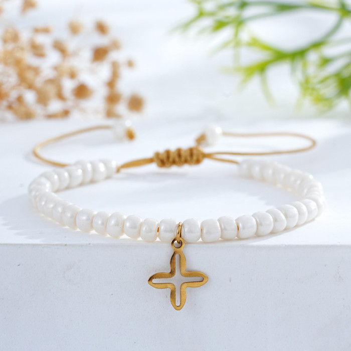 Niche Design Stainless Steel Four-Pointed Star Pendant Bracelet Domestic Beads Matching Simple Elegant Bracelet