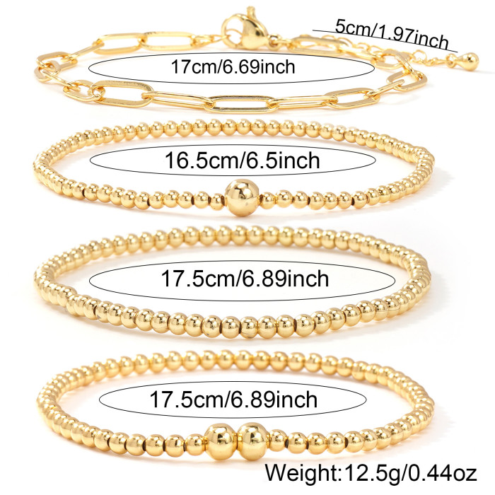 Ins Style Simple Smooth Round Bead Bracelet for Women, Metal Plated with 18K Gold, Best Friend Bracelet, Hot Selling...