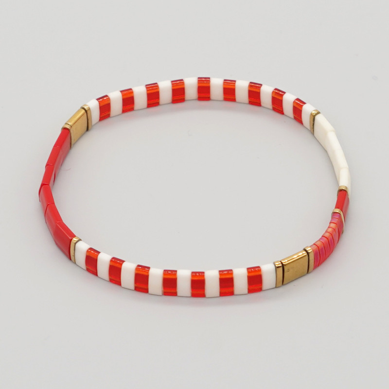 Cross-Border INS Same Style Tila Bead Red and White Color Matching Bracelet, Light Luxury Simple Summer Versatile Trendy Preferred Jewelry