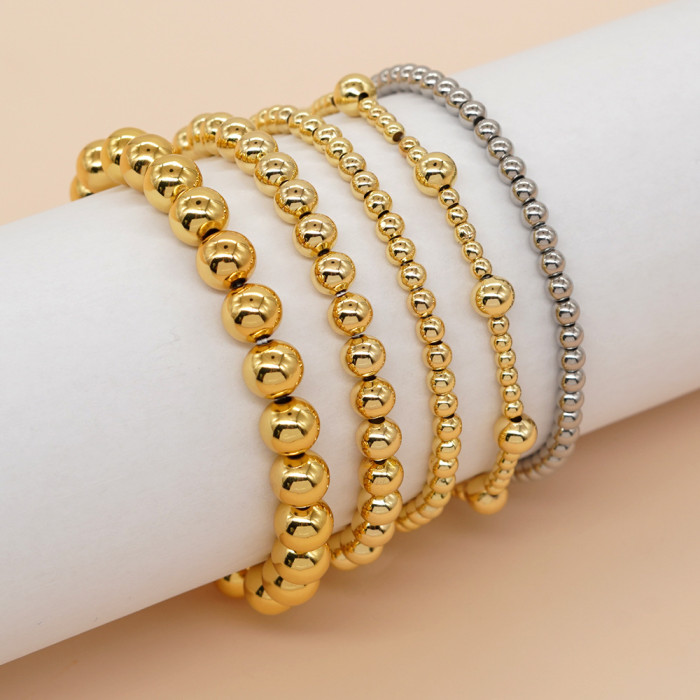 Cross-Border Hot Sale Simple Luxury Style 18K Gold Plated Non-Fading Copper Bead Factory Direct Wholesale Bracelet Suitable for Vacation