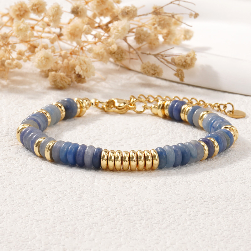 Light Luxury Blue Dongling Semi-Precious Stone Spacer Bracelet Copper Metal Embellishment Whitening Style Niche Design Non-Colliding Style Hand Jewelry