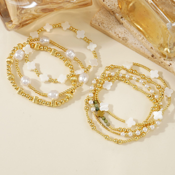 2025 Summer New European and American Style Imitation Pearl White Bracelet Seven-Piece Set Ins Simple High-End Feel Layered Jewelry