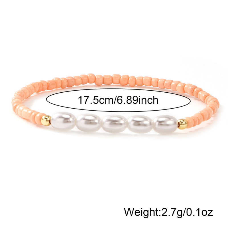 Rice-shaped White Imitation Pearl Beaded Bracelet Cream Pink Domestic Beads Blessing Sweet Gentle Style Daily Accessories