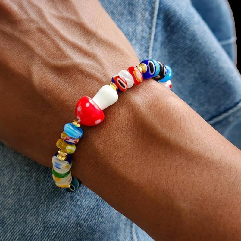 Exquisite Mixed Color Abacus Bead Bracelet Red Mushroom Glass Beads Gold Faceted Black Gallstone Spacer Jewelry