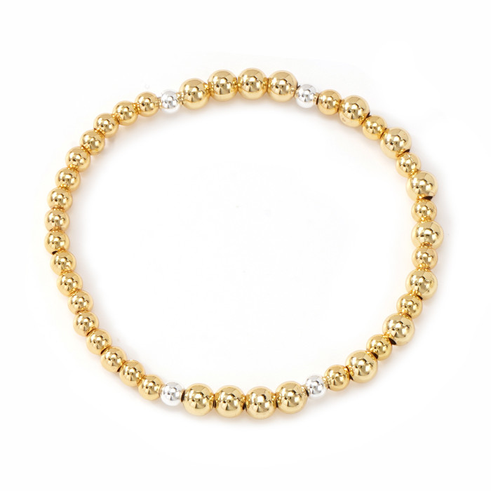 Light Luxury Texture Gold and Silver Copper Bead Bracelet Five-Piece Set Multi-Layer Stacking Design Women's Jewelry...