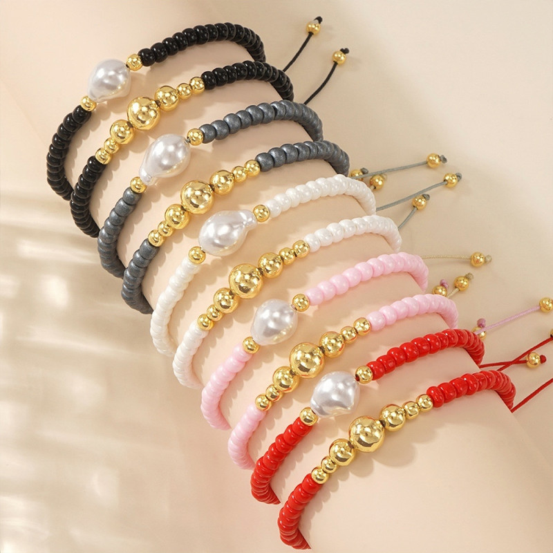 2025 New Women's Beaded Bracelet Five-Color Pearl Gold Bead Multi-Layer Ins Style Essential Fashion Item