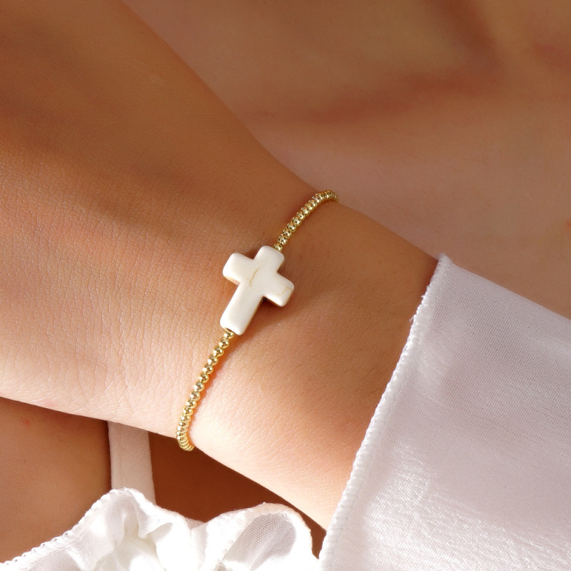 European and American INS Style New Luxury Fashion High-end Jewelry Feel Gold Cross Beaded Bracelet for Women Wholesale