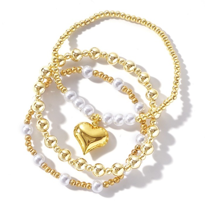 In Stock Wholesale Niche Original Design Pearl Gold Copper Bead Bracelet Layered Beaded Set Bracelet