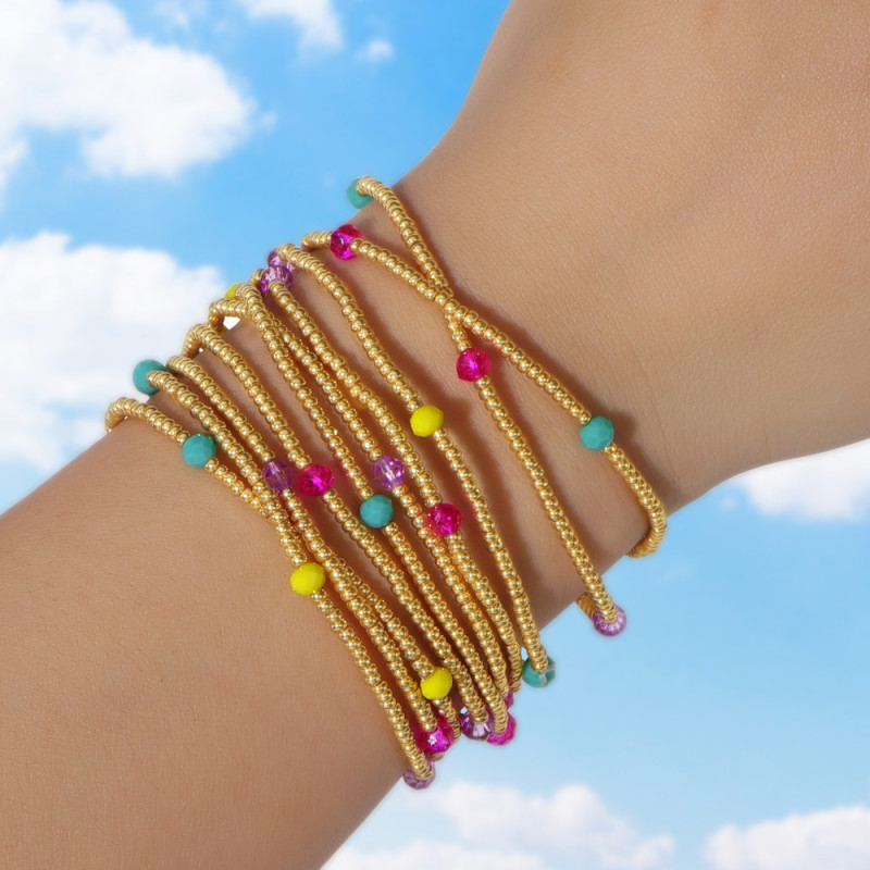 Minimalist Popular Beaded Elastic Cord Bracelet for Women European and American Bohemian Style Colorful Elastic Bracelet Wholesale