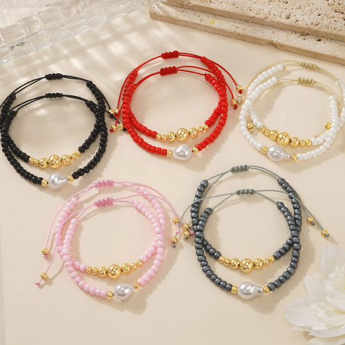 2025 New Women's Beaded Bracelet Five-Color Pearl Gold Bead Multi-Layer Ins Style Essential Fashion Item