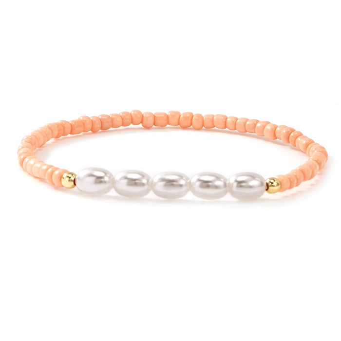 Rice-shaped White Imitation Pearl Beaded Bracelet Cream Pink Domestic Beads Blessing Sweet Gentle Style Daily Accesso...