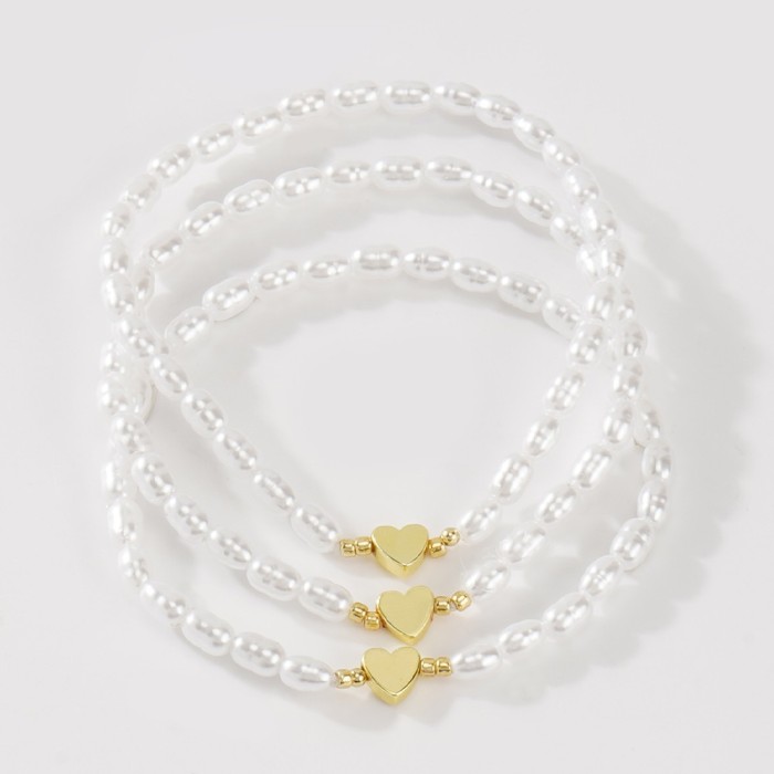 Valentine's Day Heart Imitation Pearl Bracelet Fresh Style Iron Gallstone Jewelry Bracelet Simple Elegant Style Jewelry