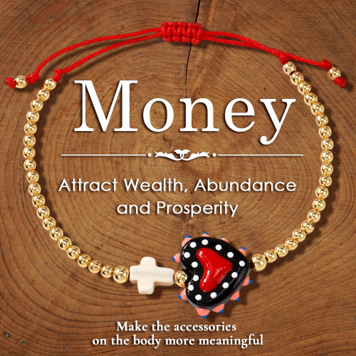 2025 European and American Style Cross-Border New Colorful Cross Heart Bracelet with Gold Beads, Light Luxury Fashionable Elegant Jewelry