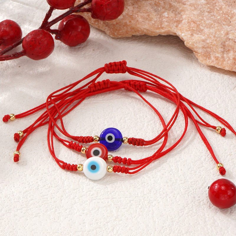Amazon Hot-Selling Blue Glass Flat Bead Red String Bracelet Evil Eye Creative Bracelet for Men and Women Couples Jewelry