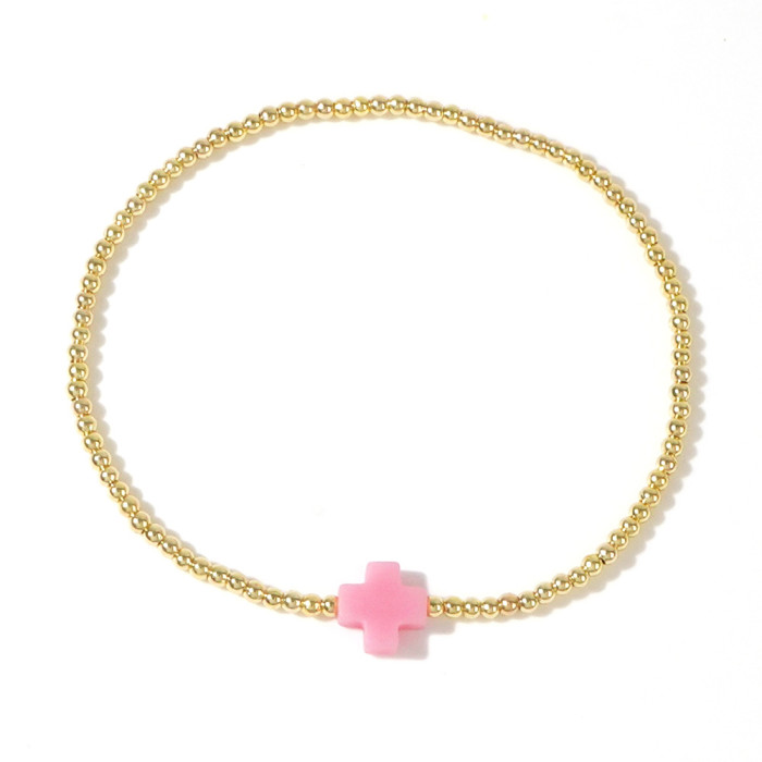 Hot Selling 2024 Foreign Trade Hot Item Mixed Color Personality Multi-Color Cross Metal 2mm Copper Bead Elastic Cord...
