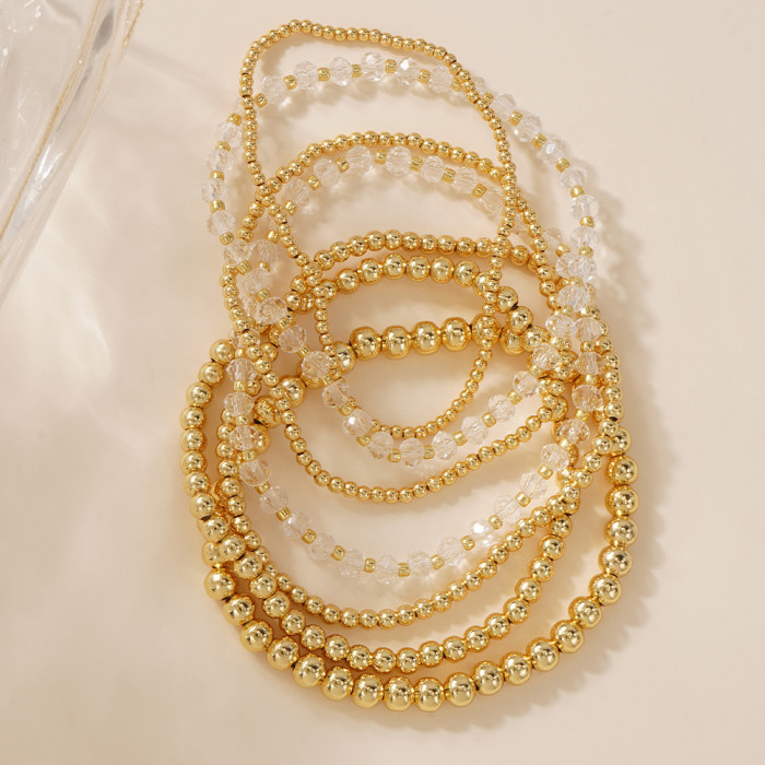 Amazon New High-Quality Texture Light Luxury Copper Gold Plated Bead Crystal Bracelet Fashion Versatile Layered Wear...
