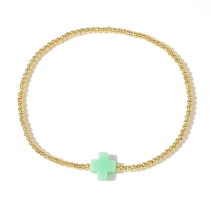 Hot Selling 2024 Foreign Trade Hot Item Mixed Color Personality Multi-Color Cross Metal 2mm Copper Bead Elastic Cord...
