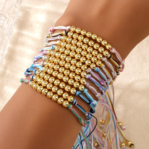 Ins Style Simple Gradient Blue Braided Rope Bracelet with Gold Beads Handmade Adjustable Bracelet Niche Design for Best Friends and Couples