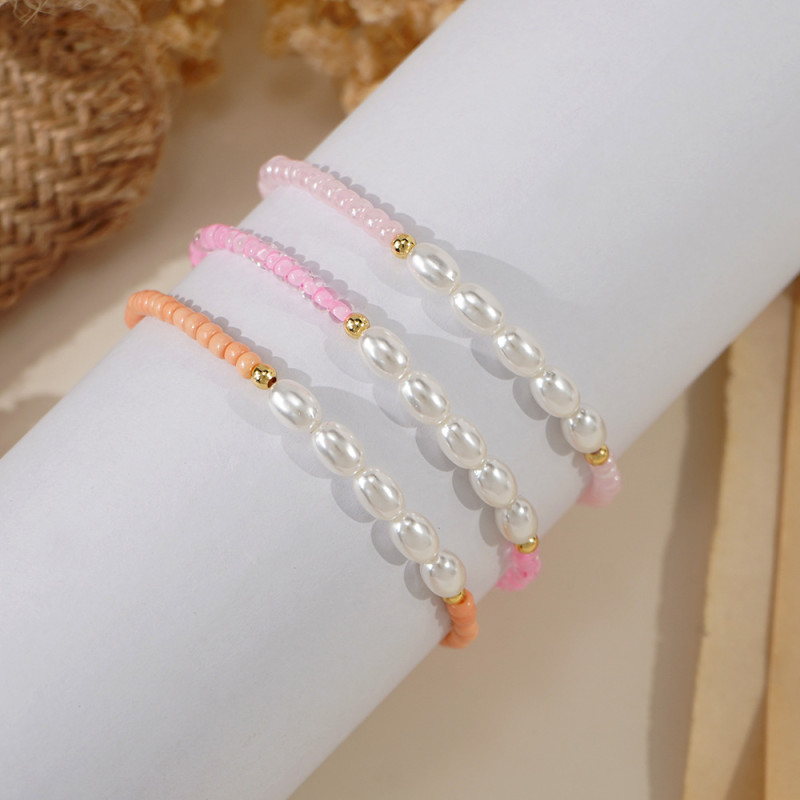 Rice-shaped White Imitation Pearl Beaded Bracelet Cream Pink Domestic Beads Blessing Sweet Gentle Style Daily Accessories
