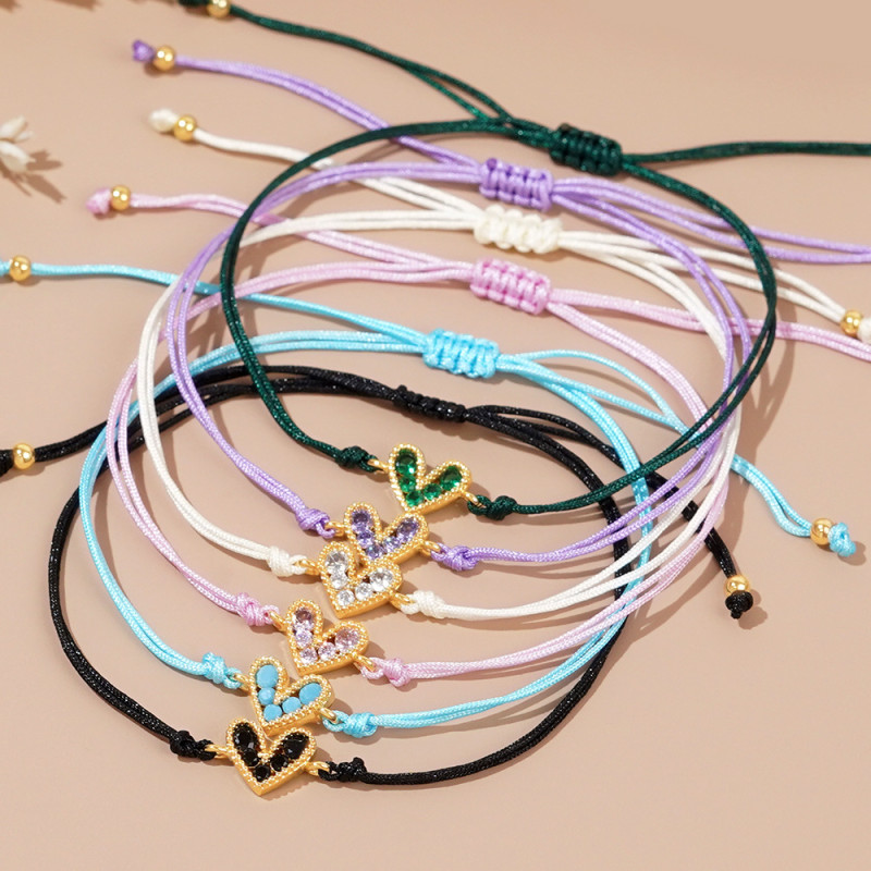Fashion Copper Bead Braided Lucky Jewelry Women's Bracelet Light Luxury High-end Adjustable Multi-color Heart Bracelet