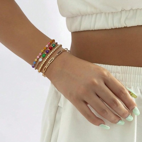 New Natural Stone Gold Bead Bracelet Set Colorful Crystal Beads Adjustable Design Universal for Women Premium Hot Sale