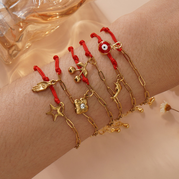 Ins Niche Design Red Rope Half Chain Evil Eye Bracelet Vintage Evil Eye Bracelet Women's Fashion Accessories Wholesale