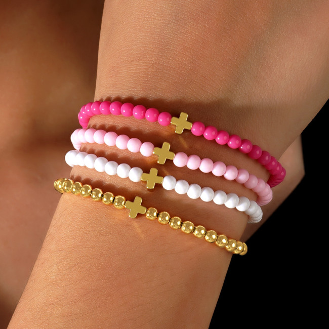 European and American Simple Cross Colorful Elastic Bead Bracelet Set 4 Pieces Bracelet for Women Birthday Gift Bracelet Wholesale