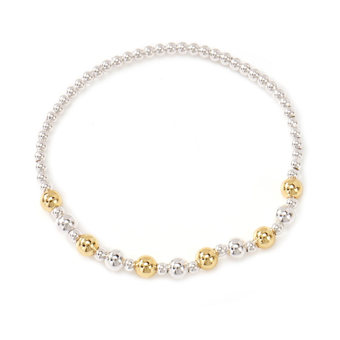 Light Luxury Texture Gold and Silver Copper Bead Bracelet Five-Piece Set Multi-Layer Stacking Design Women's Jewelry...