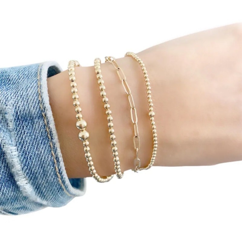 Ins Style Simple Smooth Round Bead Bracelet for Women, Metal Plated with 18K Gold, Best Friend Bracelet, Cross-Border Hot Selling Jewelry Wholesale