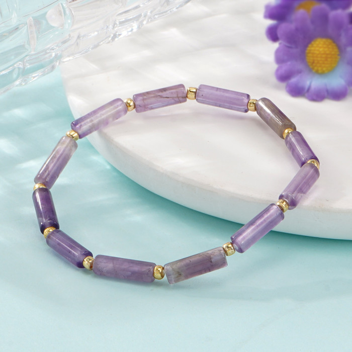 Natural Amethyst Semi-Precious Stone Bracelet, Cylinder Cut, Single Loop Design, Elegant and Brightening, Suitable for Everyday Wear