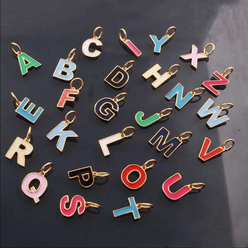 European and American Hot-Selling New DIY Accessories Oil-Drip Colorful English A-Z Letter Plate Titanium Steel Pendant