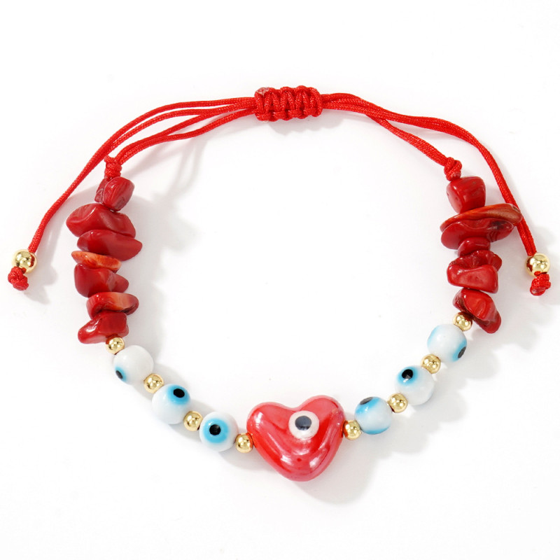 Cross-Border New Product Heart Soft Clay Beaded Bracelet Red Rope Evil Eye Exquisite Trendy Choice Bracelet for Women