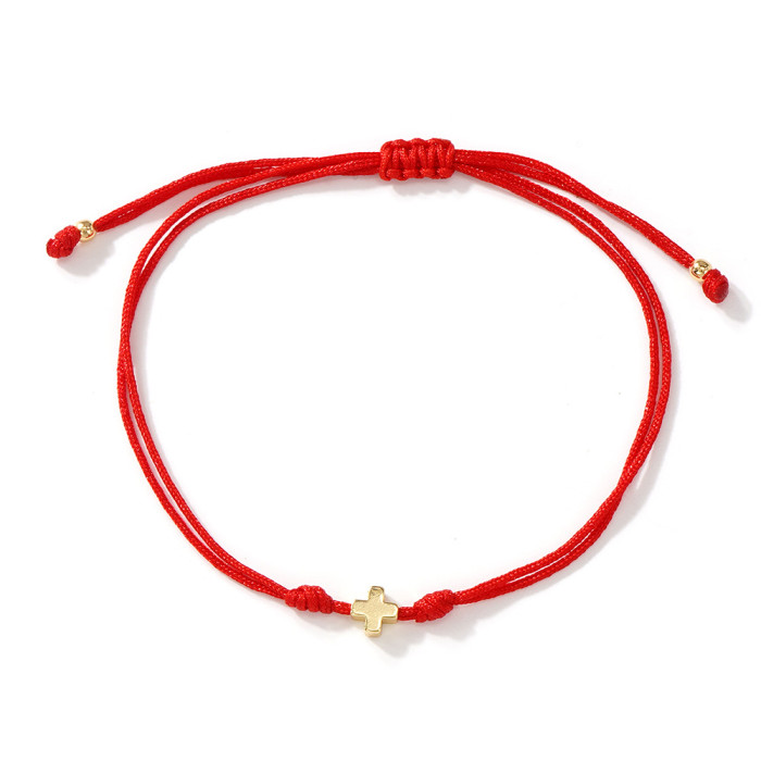 Simple Handmade Red Rope Bracelet INS Heart Cross Double Stone Ear Hook Jewelry Religious Belief Culture
