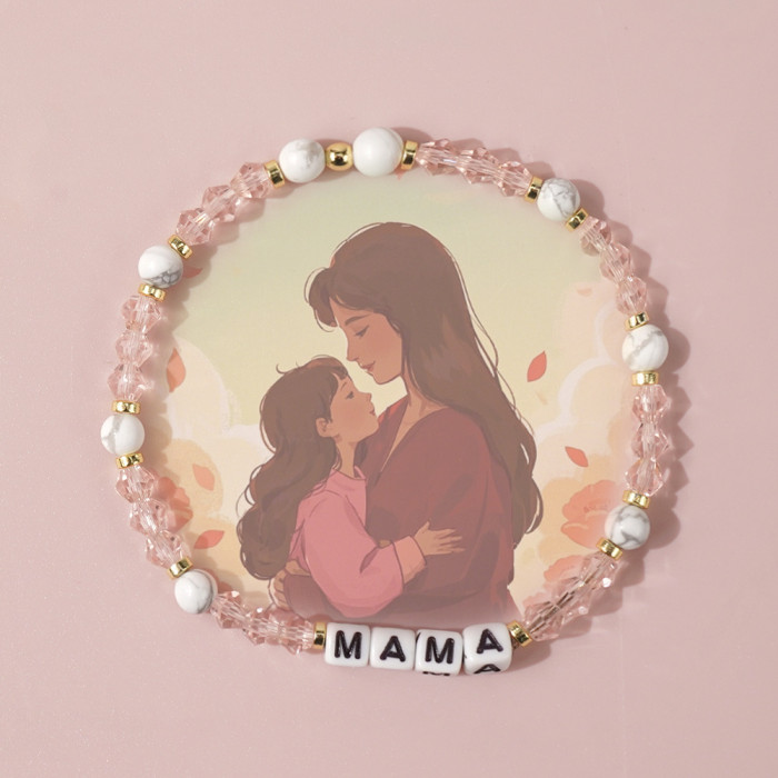 Mother's Day Gift Crystal Bracelet MAMA Letter Elastic Bracelet Simple Style Warm Gift Handmade Jewelry Wholesale